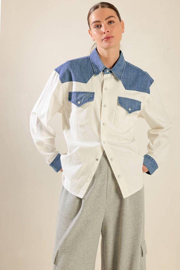 keep-it-going-woven-and-denim-shirt Flying Tomato-Sophia's StyleTOPS-1